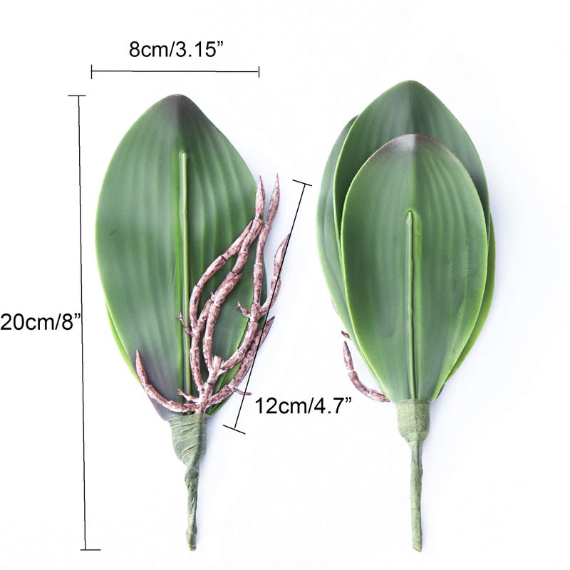 Fnize Orchid Leaves Artificial Phalaenopsis Stems Leaf Faux Cymbidium Flower Foliage Green Real Touch Latex Bulk 8 Inches 2pcs - Image 2